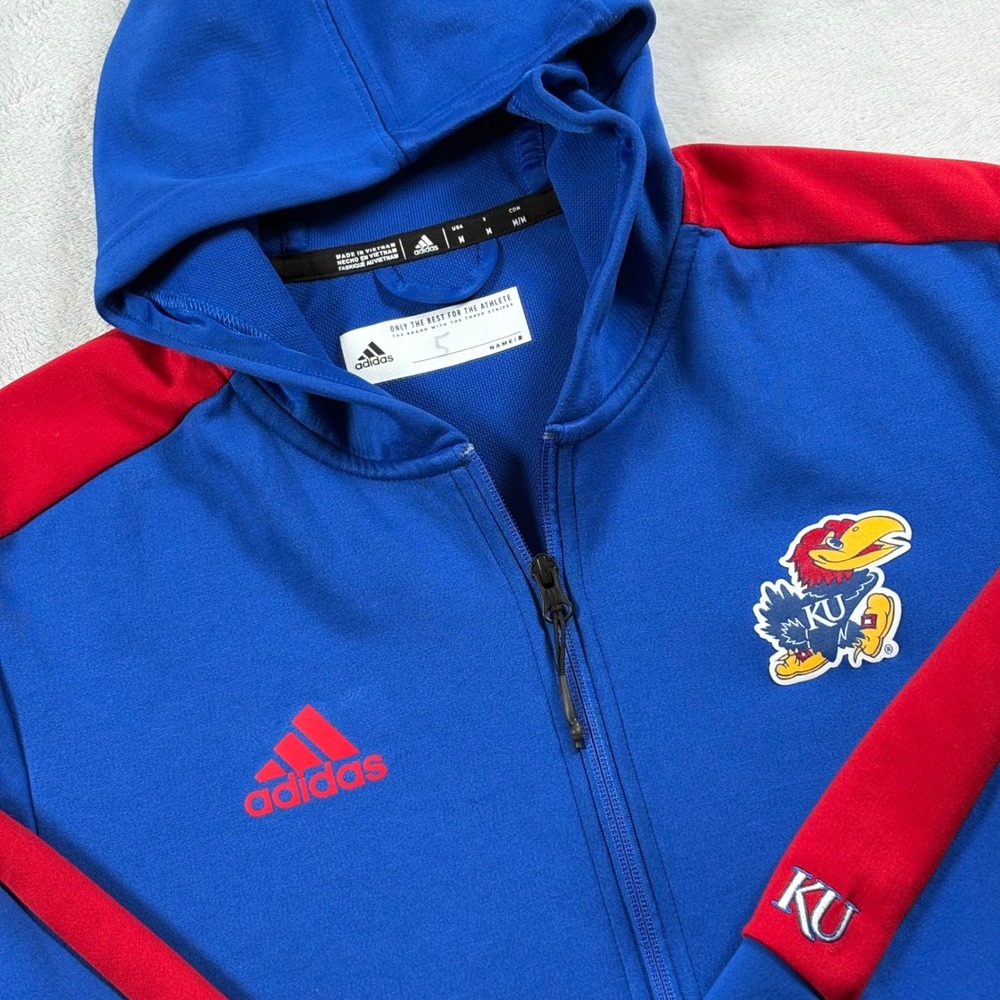 Adidas Kansas Jayhawks Mens Medium‎ Blue Red Full Zip Hoodie KU AEROREADY Jacket